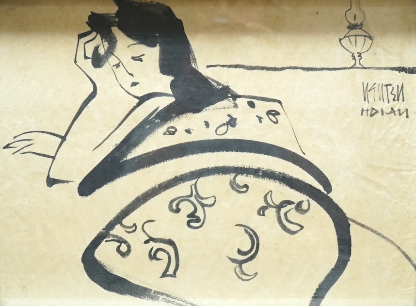 20th century, ink on paper, study of a woman, signed, 28 x 38cm